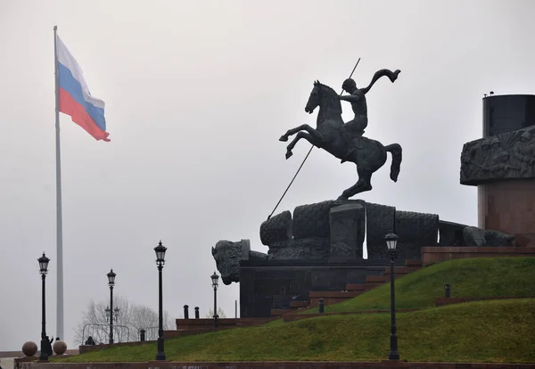 Moscou Russie Novembre 2021 Statue Saint Georges Victorieux Pied Obélisque — Photo
