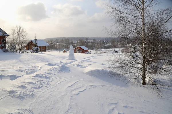 Casas Pueblo Bosque Invierno Día Soleado Región Moscú Rusia — Foto de Stock