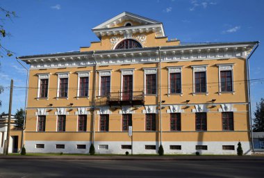 Myshkin, Yaroslavl region, Russia, 03 September, 2020:  Estate of Timofey Vasilievich Chistov, classical merchant's estate of 19th century on Nikolskaya street