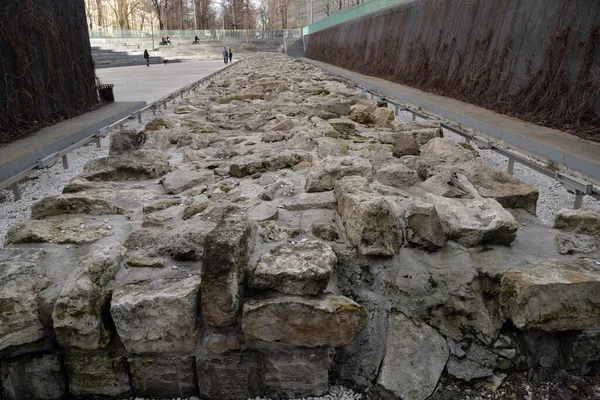 Fragment Wall White City Khokhlovskaya Square Unique Historical Artifact Archeological — Stock Photo, Image