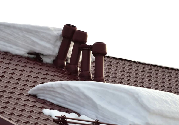 Tuberías Techo Baldosas Roto Por Infusión Hielo Nieve — Foto de Stock