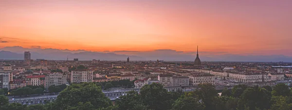 Turin Italy Panoramic View City Evening Sunset Skyline Mole Evening — Stock Fotó