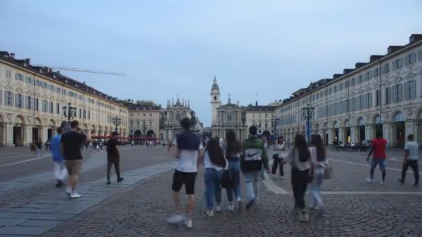 Turin Italy Day Night Timelapse Video Piazza San Carlo People — Stockvideo