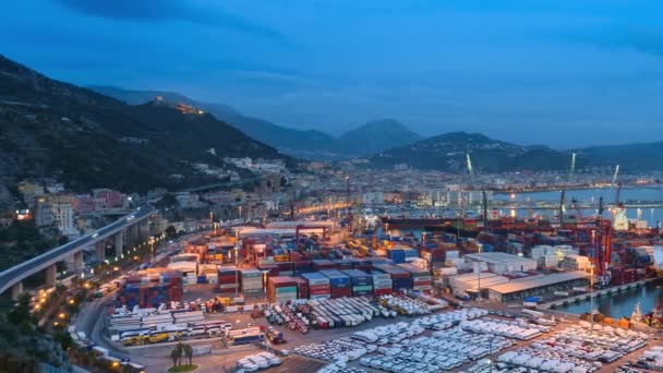 Salerno Italy Panoramic View Sunset Salerno Port Container Terminal Area — Stock videók