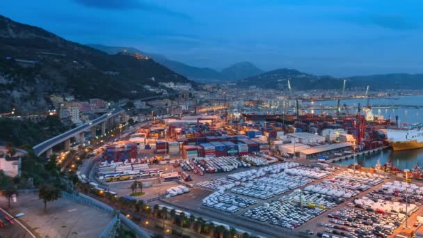 Salerno Italy Panoramic View Sunset Salerno Port Container Terminal Area — Stockvideo