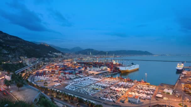 Salerno Italy Panoramic View Sunset Salerno Port Container Terminal Area — Stock videók