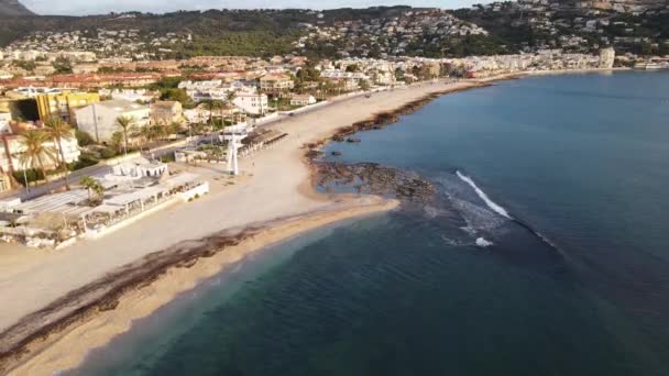 Luchtfoto Van Montaar Beach Javea Alicante Spanje — Stockvideo