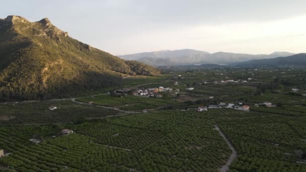 Flygfoto Från Marxuquera Gandia Cominitat Valenciana Solen Går Ner Bakom — Stockvideo