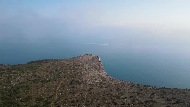 Luchtopname Rond Cliff Uitzicht Vanuit Lucht Cap Sant Antoni Xabia — Stockvideo