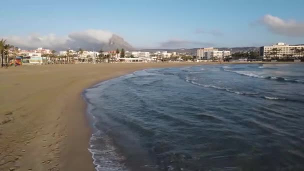 Dia Sol Praia Arenal Vista Aérea Baía Javea — Vídeo de Stock