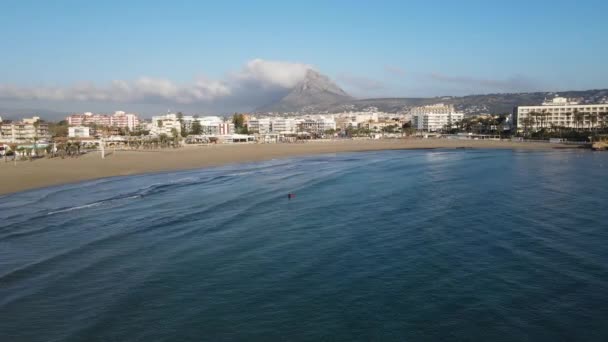 Dia Sol Praia Arenal Vista Aérea Baía Javea — Vídeo de Stock