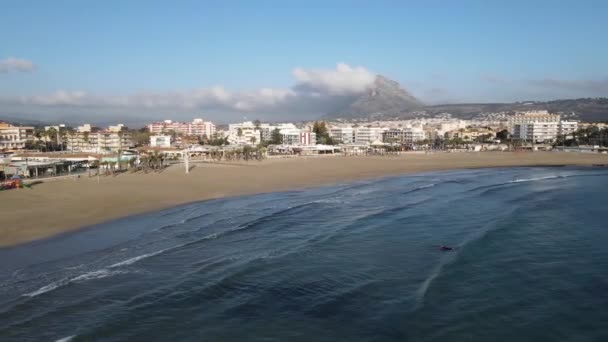 Dia Sol Praia Arenal Vista Aérea Baía Javea — Vídeo de Stock