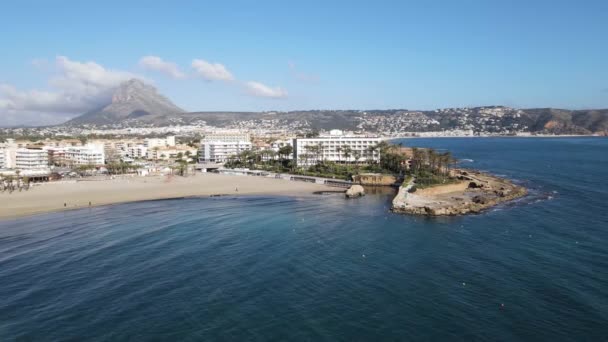 Dia Sol Praia Arenal Vista Aérea Baía Javea — Vídeo de Stock