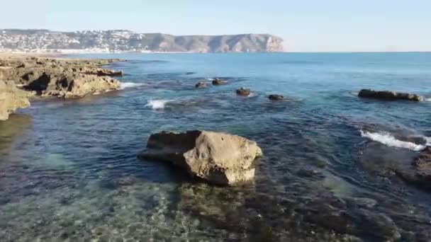 Sunny Day Arenal Beach Aerial Views Javea Bay — Stock Video