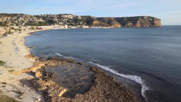 Aerial Views Playa Del Montaar Javea Alicante Spain Sun Appears — Stock Video