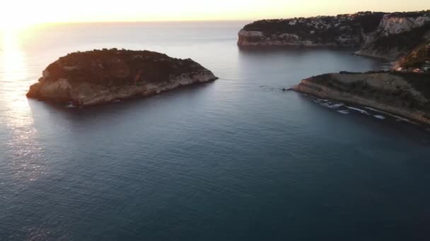 Aerial Views Cap Prim Dawn Sun Appears Horizon Javea Bay — Stock Video