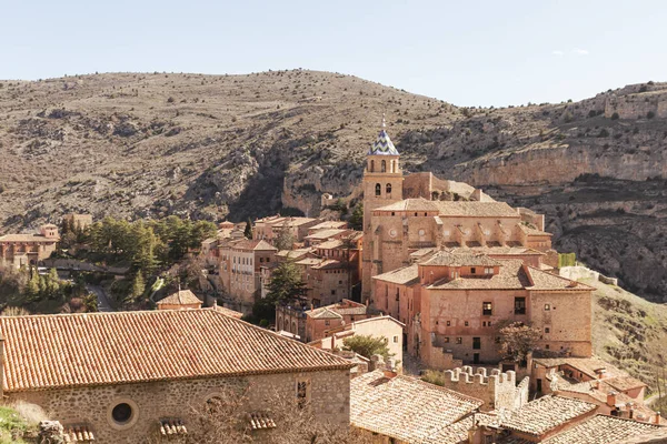 Panoráma Kép Albarracin Town Teruel Aragn Spanyolország Vízszintes Kép Napsütéses — Stock Fotó