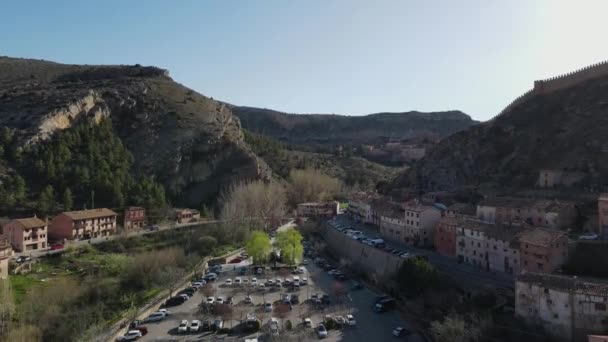 Letecké Pohledy Albarracin Teruel Aragon Španělsko Slunečný Jarní Den Albarracinu — Stock video