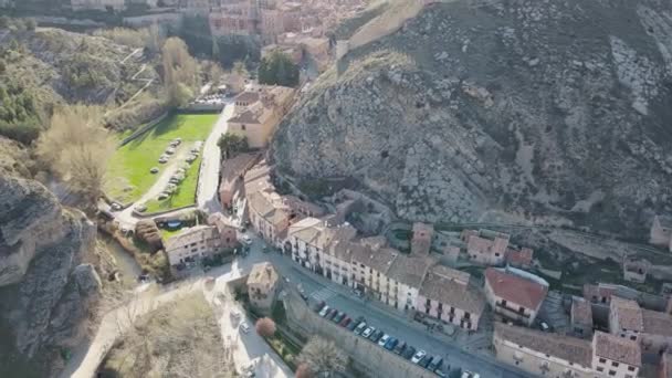 Letecké Pohledy Albarracin Teruel Aragon Španělsko Slunečný Jarní Den Albarracinu — Stock video