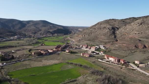 Flygfoto Från Albarracin Teruel Aragon Spanien Solig Vårdag Albarracin — Stockvideo