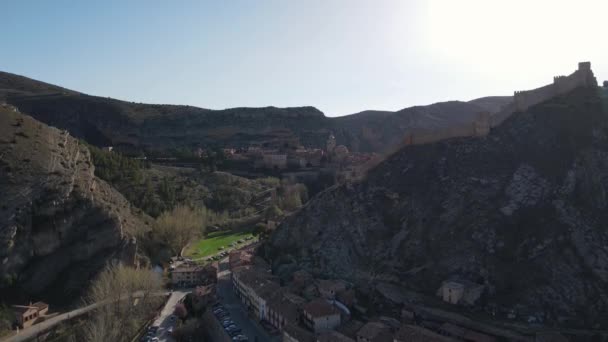 Vista Aerea Albarracin Teruel Aragona Spagna Giornata Sole Primaverile Albarracin — Video Stock