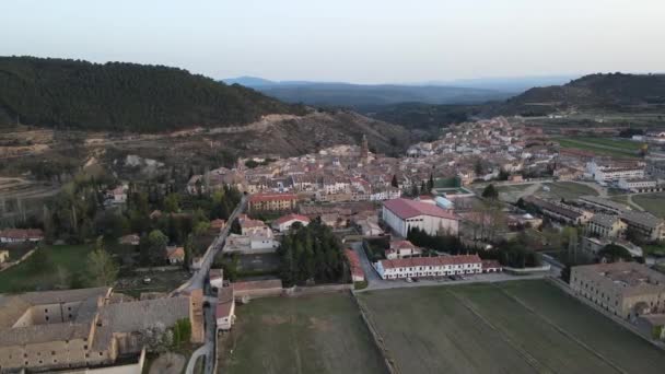 Widok Góry Rubielos Mora Teruel Aragn Hiszpania Drone Leci Pobliżu — Wideo stockowe