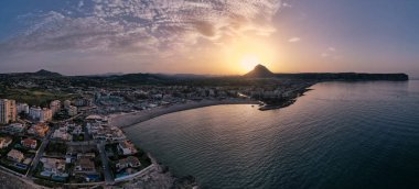 Aerial views from a Playa del Arenal during the sunset. Javea, Xabia, Alicante, Spain