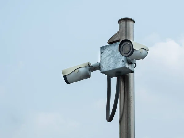 Old Pair Surveillance Camera Cctv Installed Poles Public Park — Foto de Stock