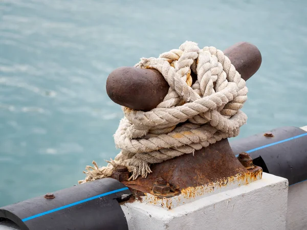 Anchor ropes and steel poles for tying the rope when the ship is in port.