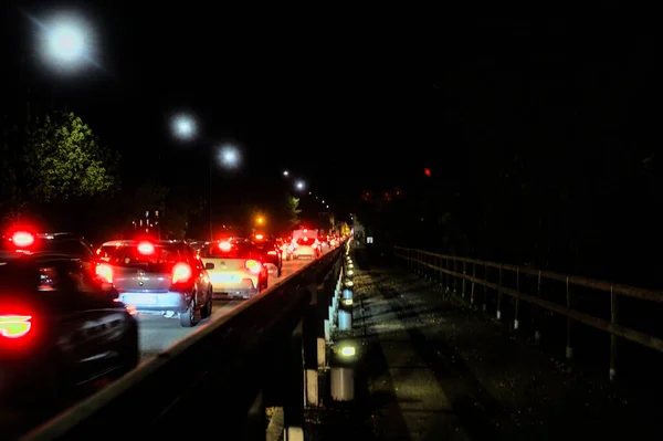 Engarrafamento Uma Expressa Noite — Fotografia de Stock