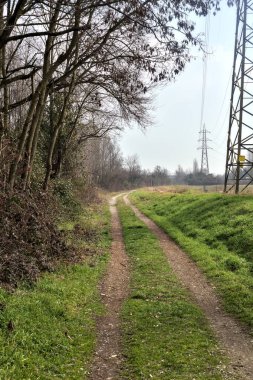 Bulutlu bir günde, şehir merkezindeki bir parkta toprak izi.