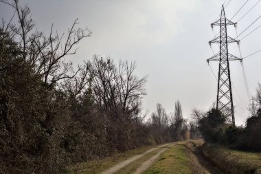 Bulutlu bir günde, şehir merkezindeki bir parkta toprak izi.