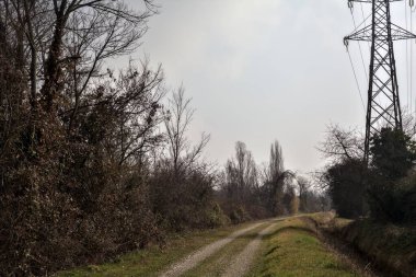 Bulutlu bir günde, şehir merkezindeki bir parkta toprak izi.