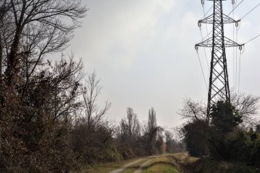 Bulutlu bir günde, şehir merkezindeki bir parkta toprak izi.