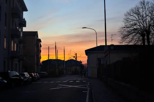 Cruce Del Ferrocarril Sombra Atardecer Invierno —  Fotos de Stock