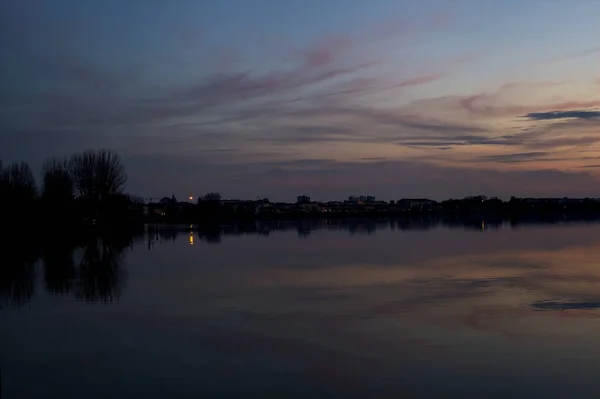 Parc Bord Lac Coucher Soleil — Photo