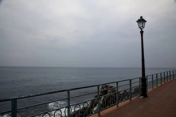 Panoramic Trail Street Lamp Sea Cloudy Day — Foto de Stock