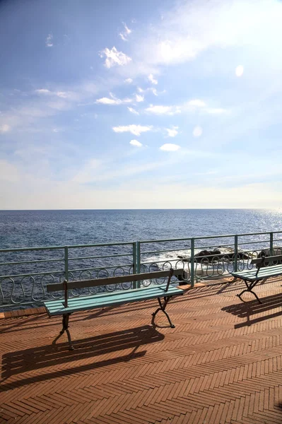Bench Panoramic Trail Sea Sunny Day — Stock Photo, Image
