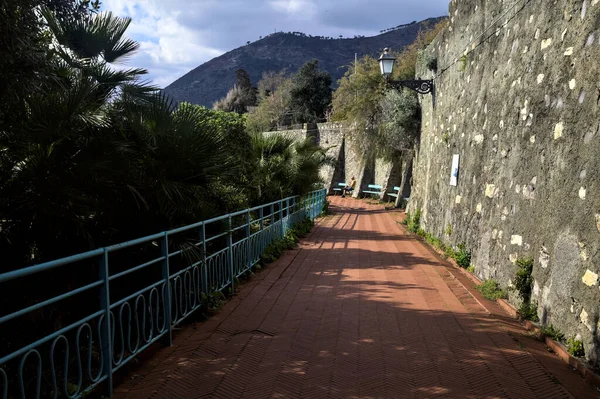 Güneşli bir günde, bir uçurumun kenarındaki parkta panoramik izler.