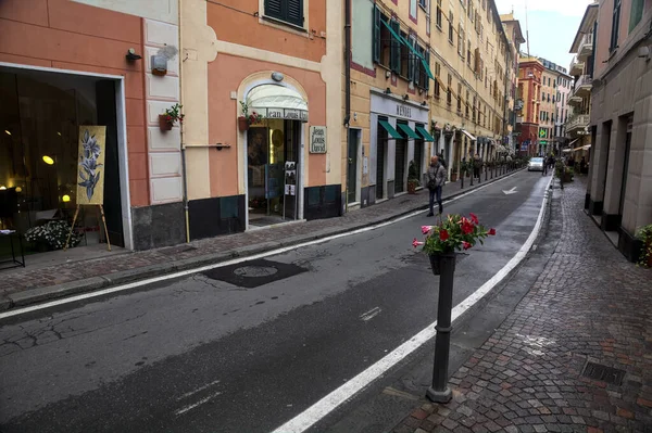 Straat Met Winkels Genova Nervi Een Regenval — Stockfoto