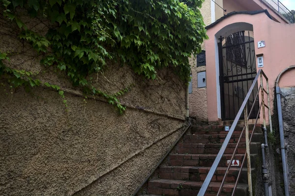 Escalera Callejón Angosto Junto Una Pared Edificio Día Nublado — Foto de Stock