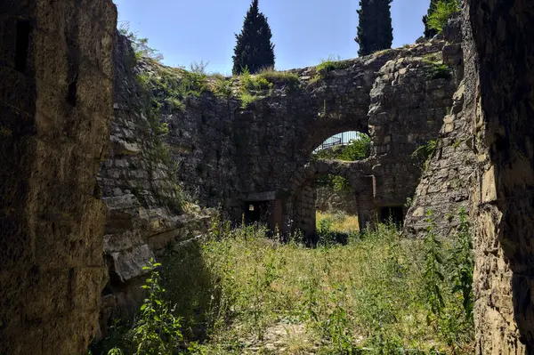 Path Abandoned Castle Sunny Day – stockfoto