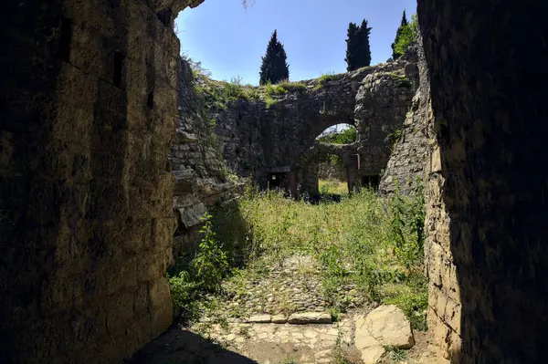 Path Abandoned Castle Sunny Day — Stockfoto