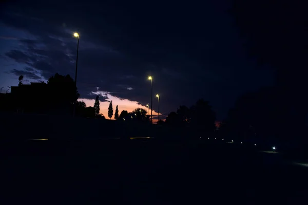 Road Street Lights Seen Path Twilight — Stockfoto