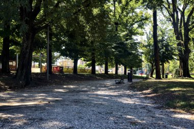 Shady dirt path in a park on a sunny day
