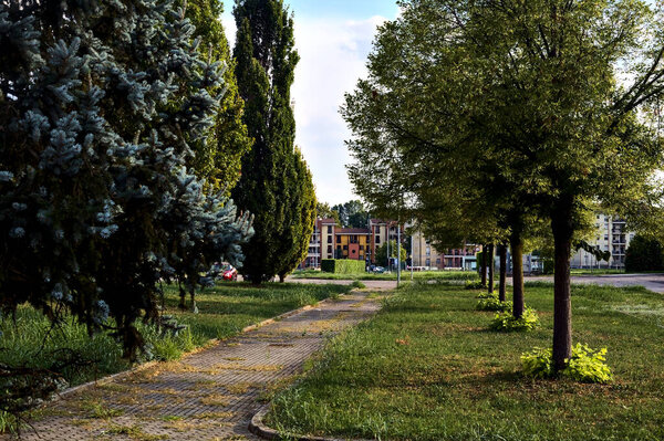 Paved path in a residential area of an italian town