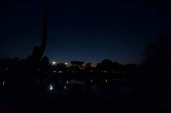 Пірс Вході Річки Сутінках — стокове фото