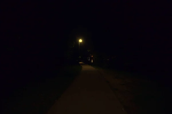 夜は湖畔の公園の街灯のある道 — ストック写真