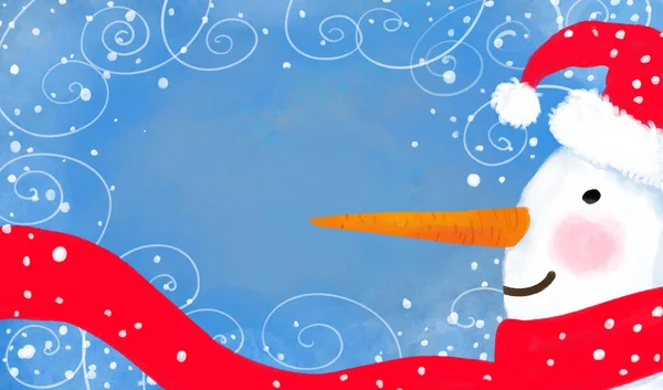 Сніговик Фоні Снігу Різдвяний Банер Або Святкова Листівка Місцем Тексту — стокове фото
