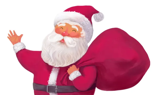 Carino Disegnato Babbo Natale Uno Sfondo Bianco Con Una Borsa — Foto Stock